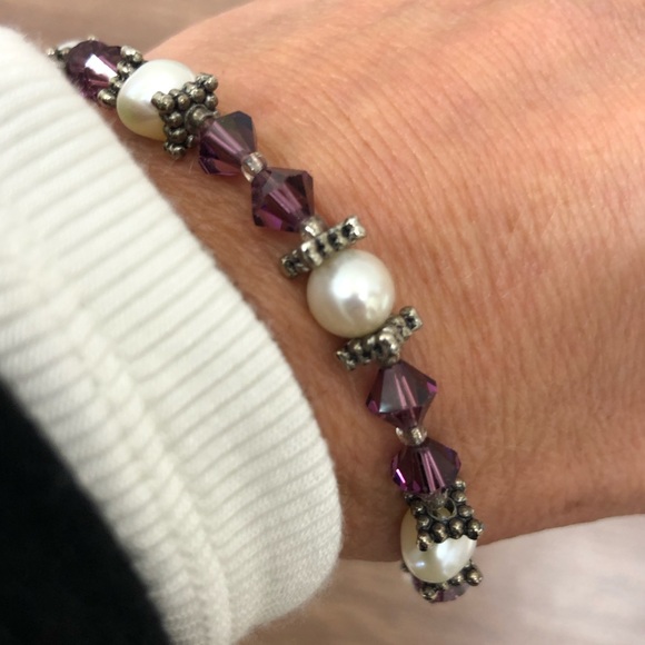 Amethyst colored crystal, pearl, silver bracelet. - Picture 5 of 5